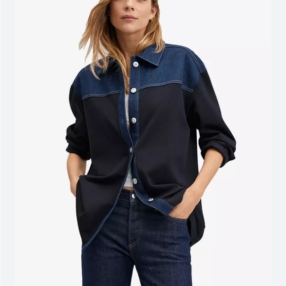 Mango Combined contrast denim overshirt size M - Picture 1 of 11
